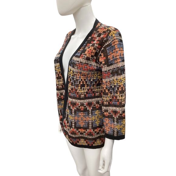 Pendleton Cardigan Women SZ S NoClosure Linen/Cotton Blend Black Trim Multicolor - Picture 2 of 5